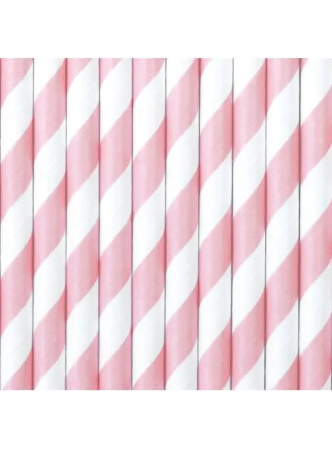 10 cannucce rosa pastello a strisce bianche di carta - Unicorn