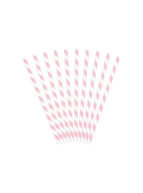 10 cannucce rosa pastello a strisce bianche di carta - Unicorn