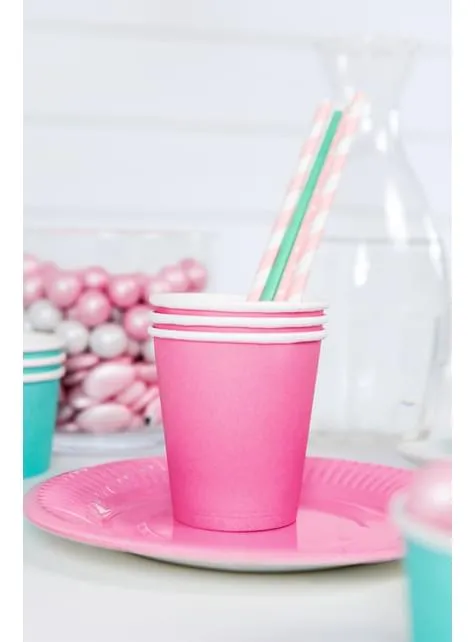 10 cannucce rosa pastello a strisce bianche di carta - Unicorn