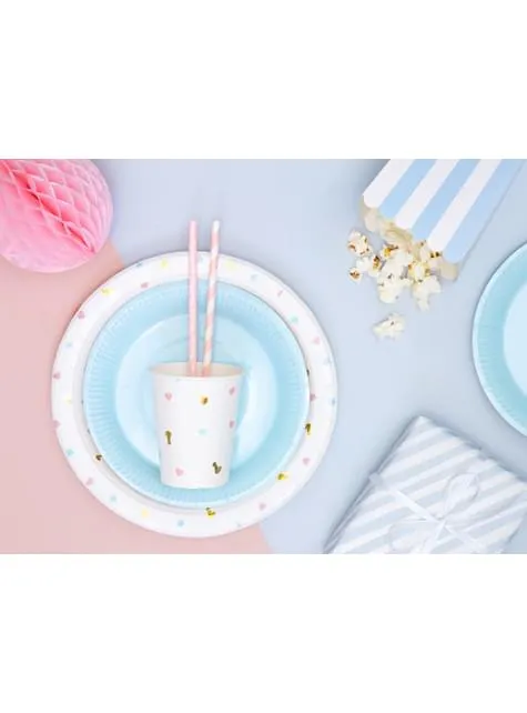 10 cannucce rosa pastello a strisce bianche di carta - Unicorn