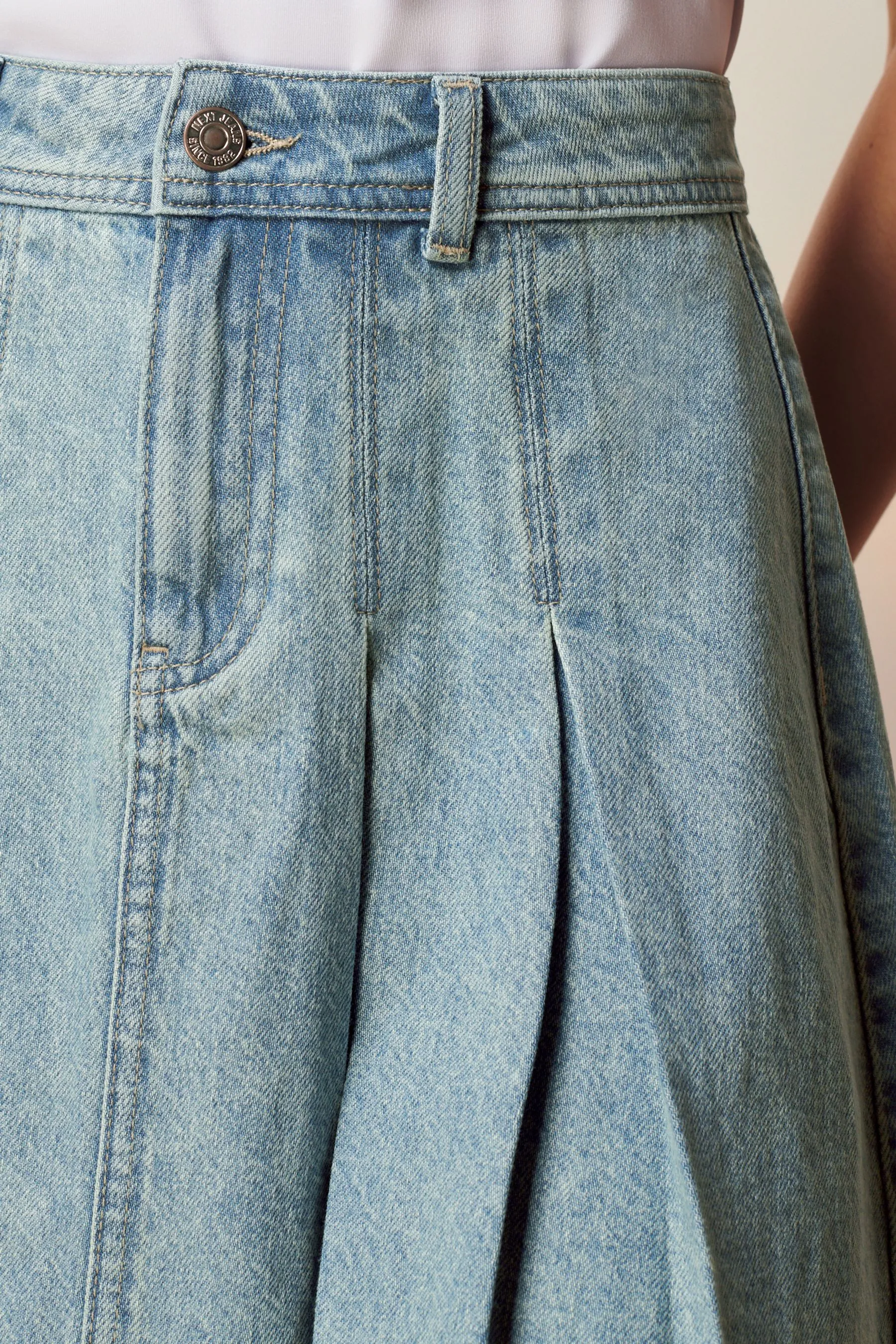 100% Cotton Pleated Denim Mini Skirt    