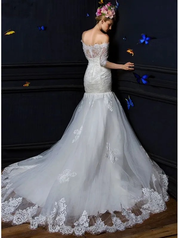 Abito da Sposa a Sirena Online Economico di pizzo con gonna vaporosa