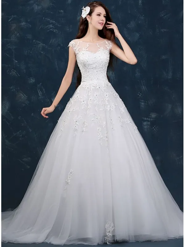 Abito da Sposa con collo velato effetto tattoo e gonna vaporosa