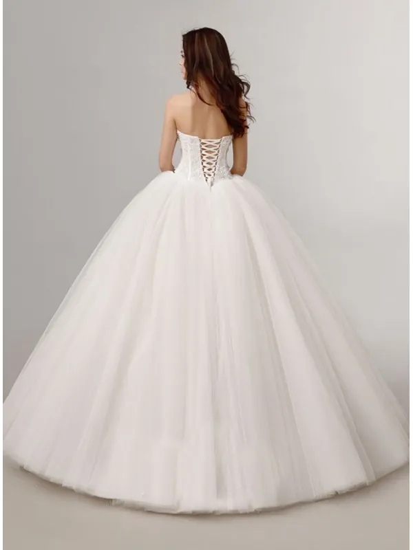 Abito da Sposa Economico semplice con Gonna molto ampia e corpetto bustier con chiusura a lacci