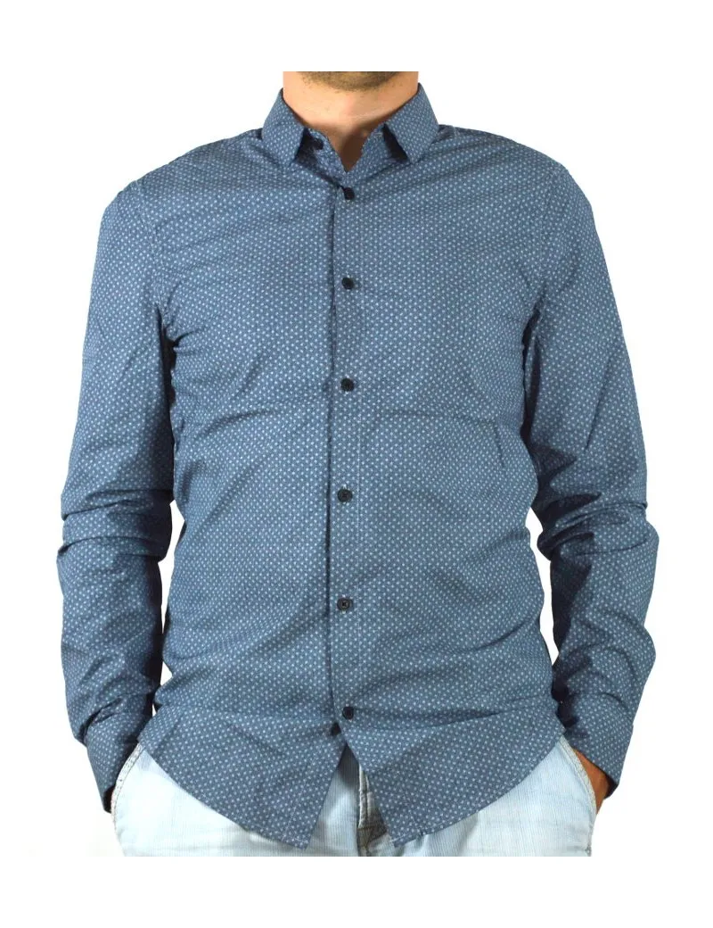 ARMANI EXCHANGE camicia uomo fantasia sportiva blu 6ZZC60