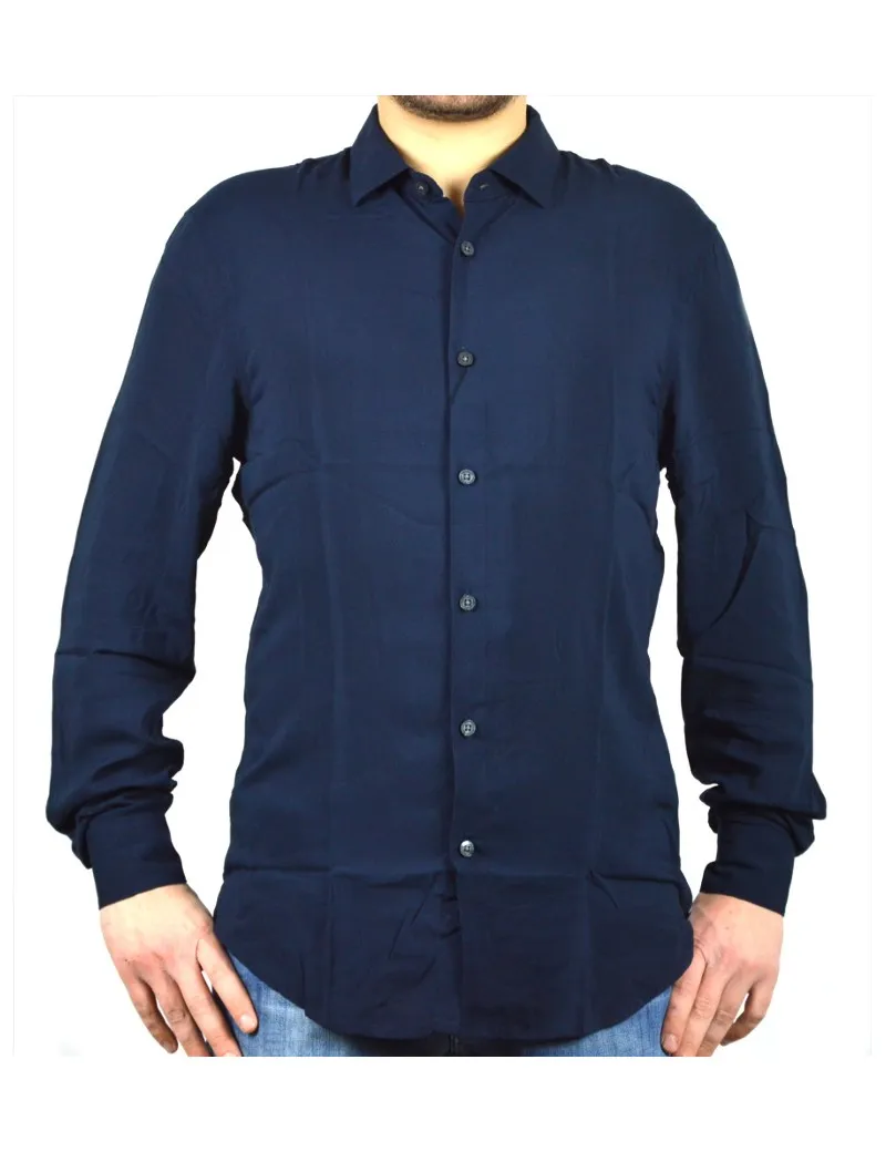 AX ARMANI EXCHANGE camicia uomo blu manica lunga viscosa 3GZC03
