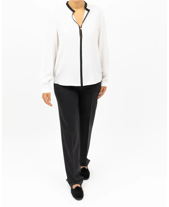Barba Napoli - Camicia Seta Bianca/Nera Donna