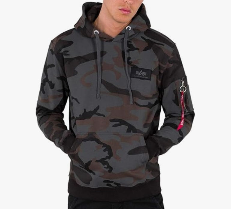 Black Print Hoody Camo Felpa Cappuccio