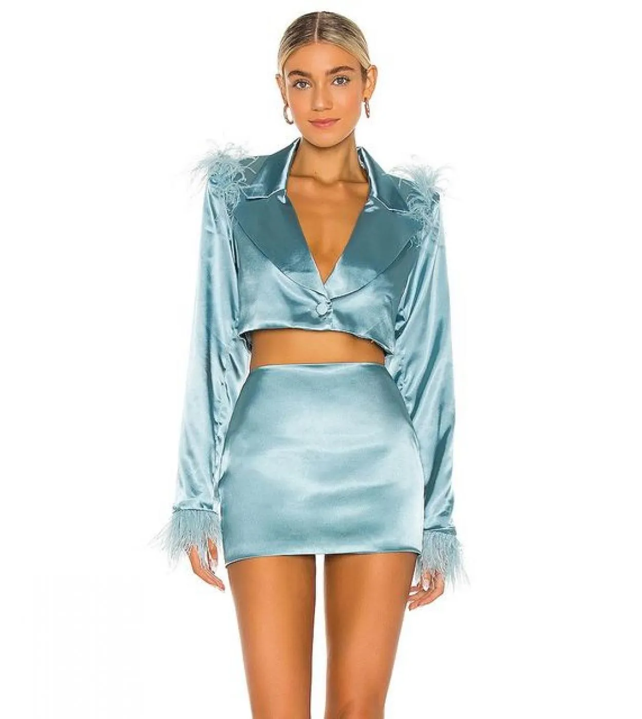 Blazer da donna Gonna Blazer da passerella Blazer con maniche in piume Abito con piume 2023 Corto