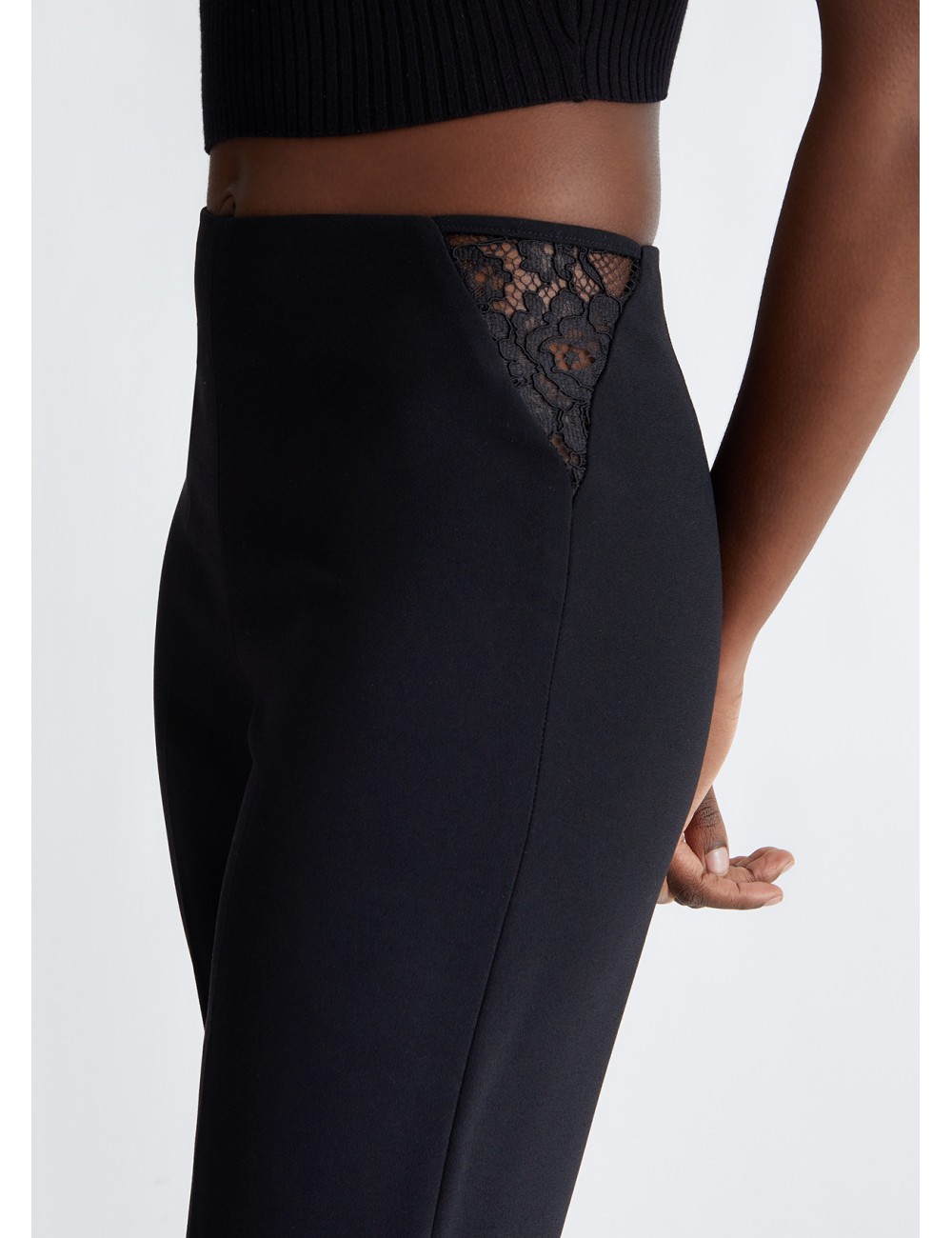 CA4125 PANTALONE ELEGANTE IN PIZZO LIU JO PANTALONI PALAZZO DONNA NERO PANTS