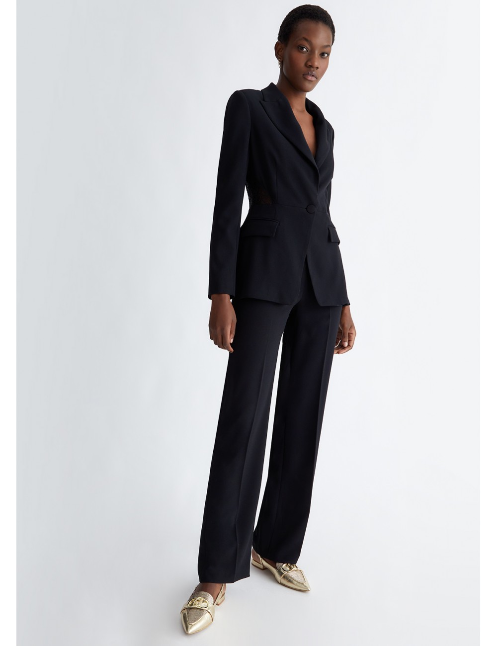CA4125 PANTALONE ELEGANTE IN PIZZO LIU JO PANTALONI PALAZZO DONNA NERO PANTS