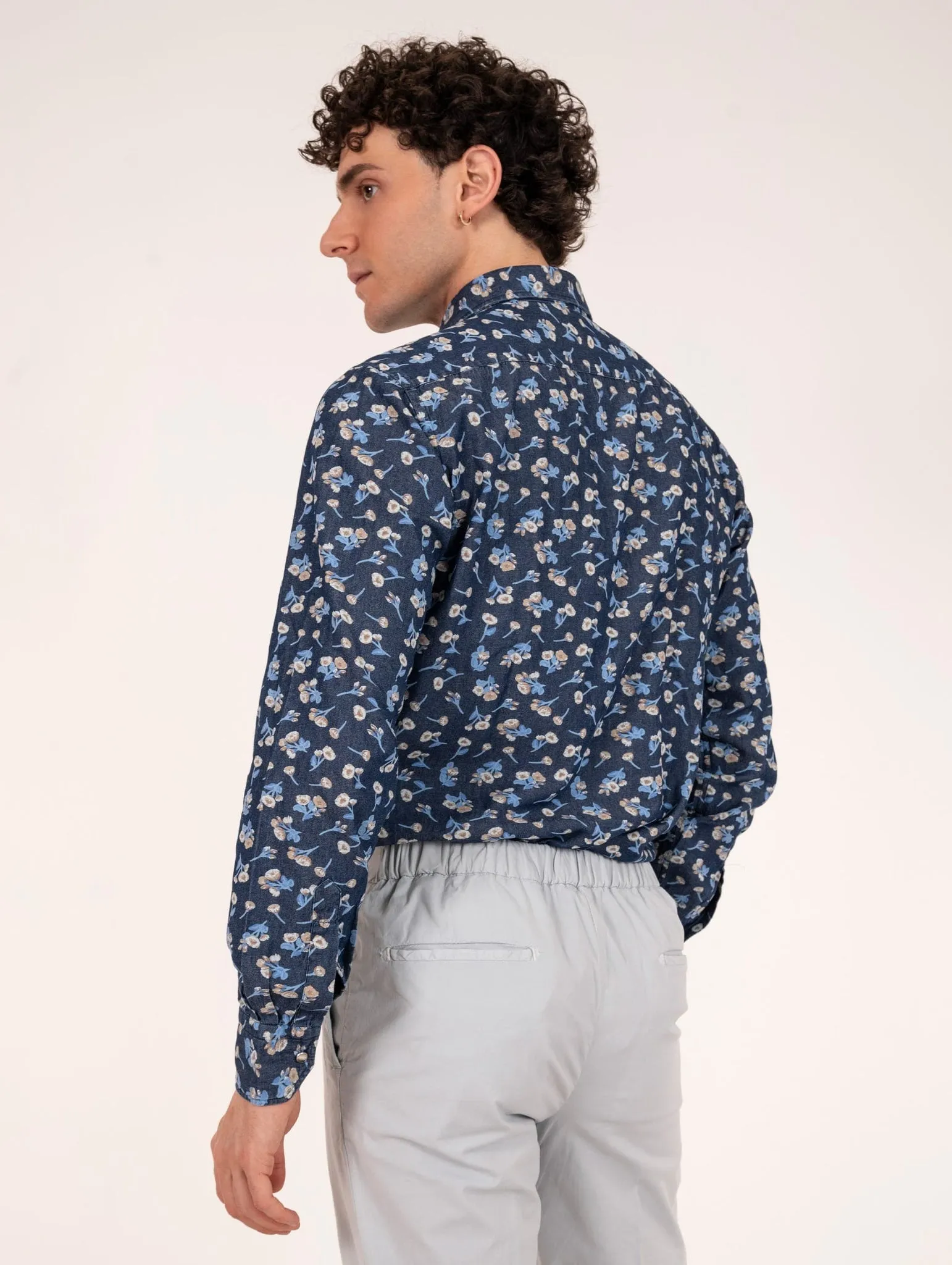 Camicia Four Stroke in Cotone Fantasia Blu e Beige