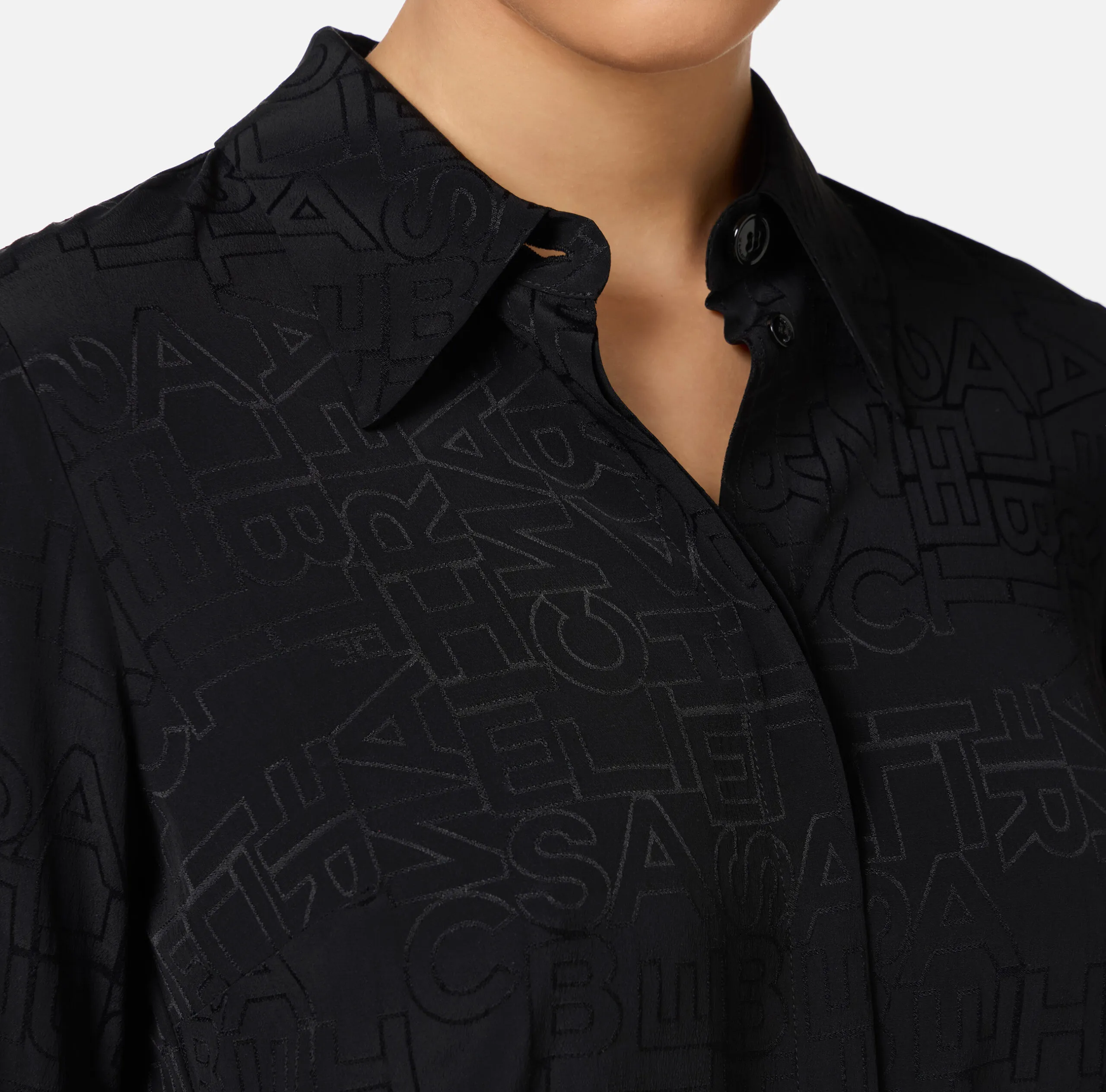 Camicia Georgette Jacquard Lettering Nero Avorio Elisabetta Franchi