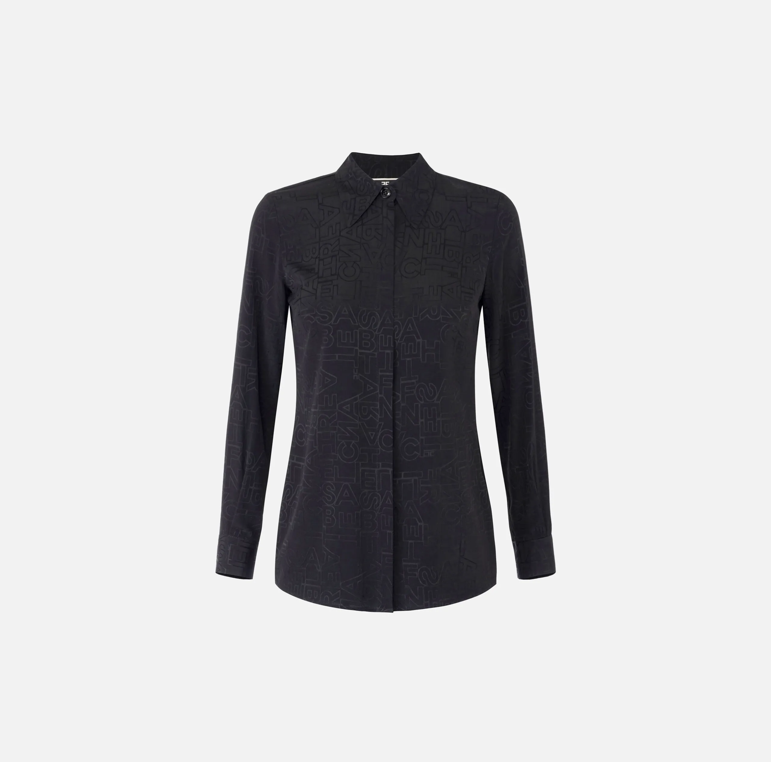Camicia Georgette Jacquard Lettering Nero Avorio Elisabetta Franchi