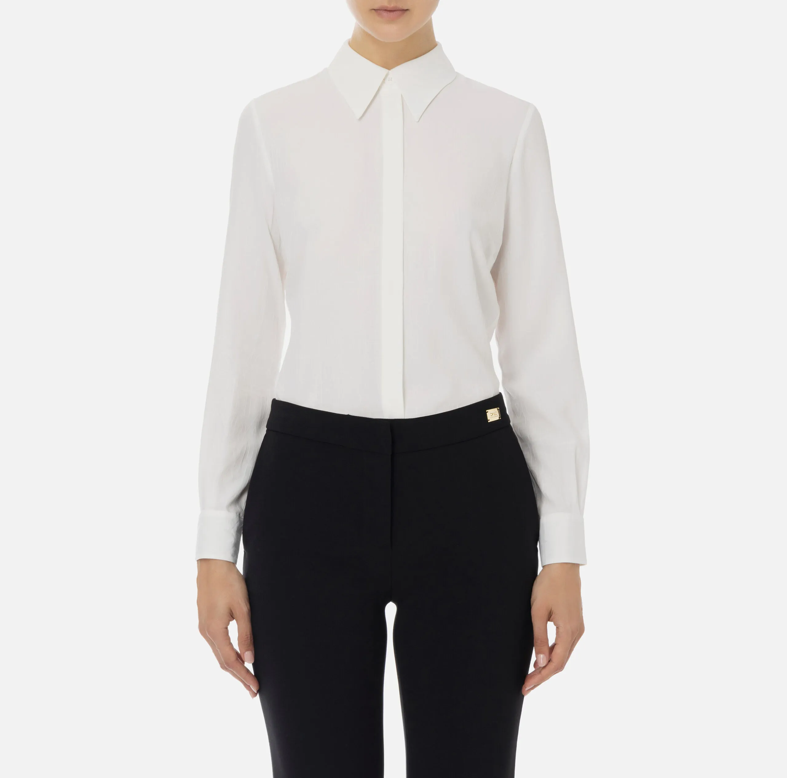 Camicia Georgette Jacquard Lettering Nero Avorio Elisabetta Franchi