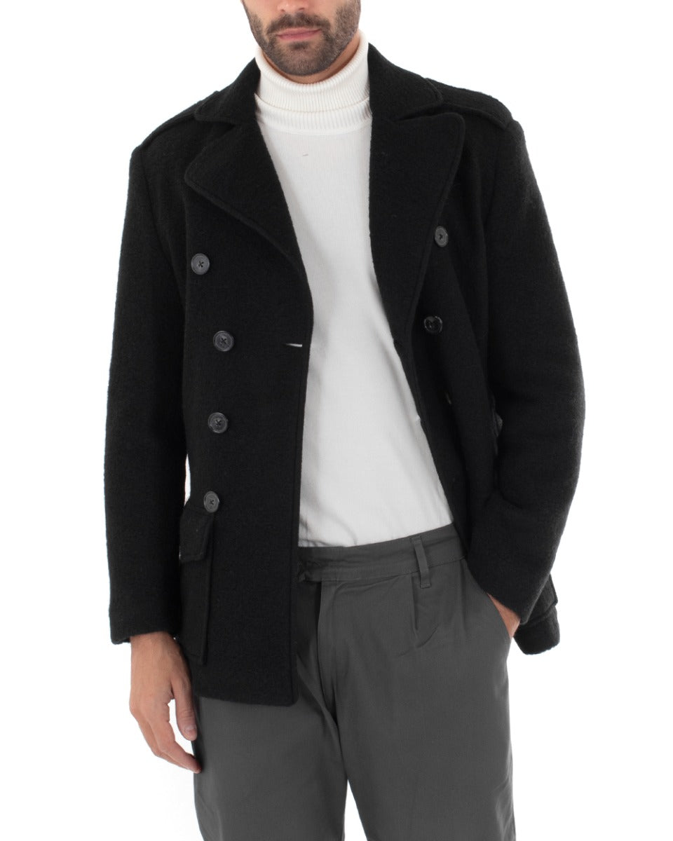Cappotto Doppiopetto Giubbotto Uomo Giacca Corta Lana Nero Casual GIOSAL-G2762A