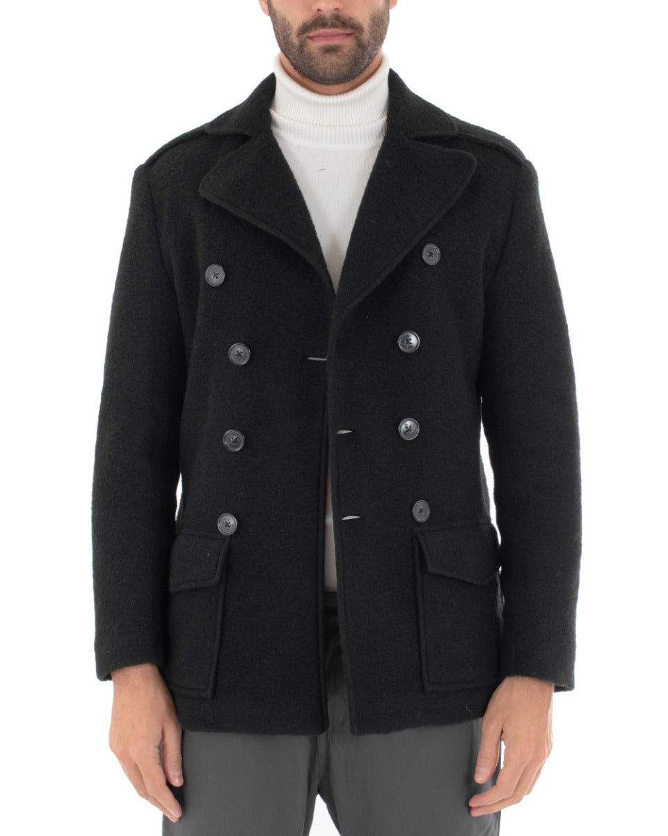 Cappotto Doppiopetto Giubbotto Uomo Giacca Corta Lana Nero Casual GIOSAL-G2762A