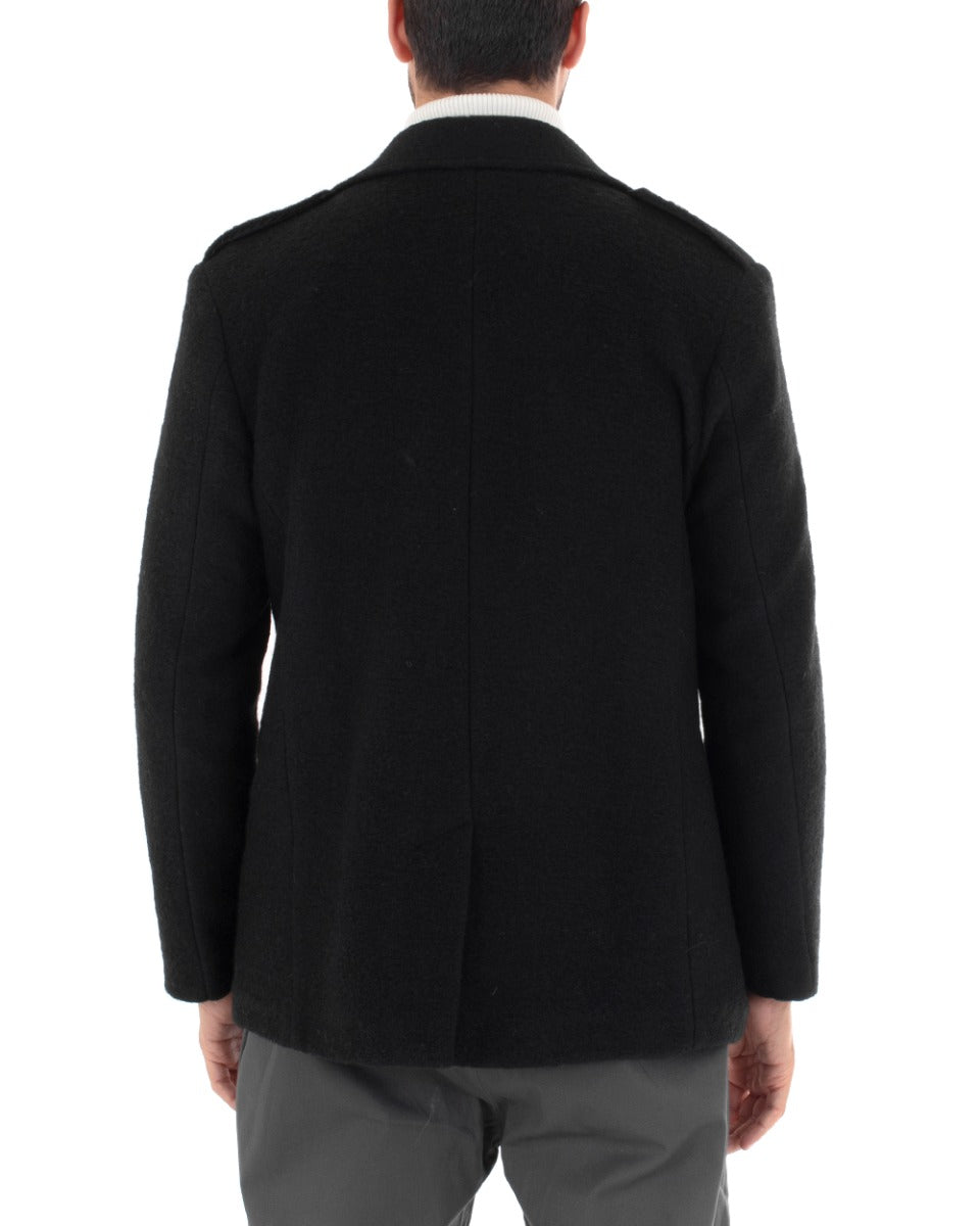 Cappotto Doppiopetto Giubbotto Uomo Giacca Corta Lana Nero Casual GIOSAL-G2762A
