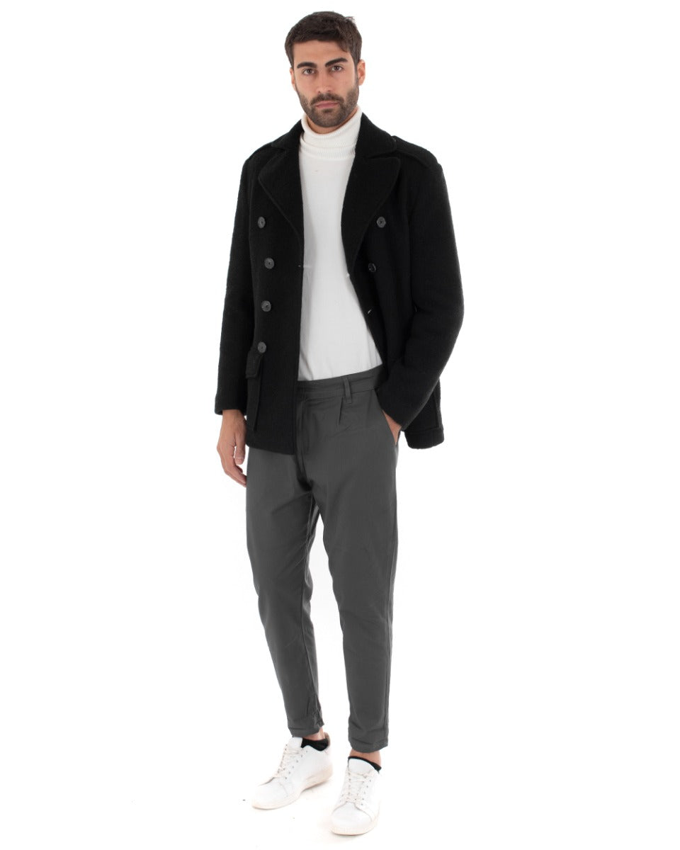 Cappotto Doppiopetto Giubbotto Uomo Giacca Corta Lana Nero Casual GIOSAL-G2762A