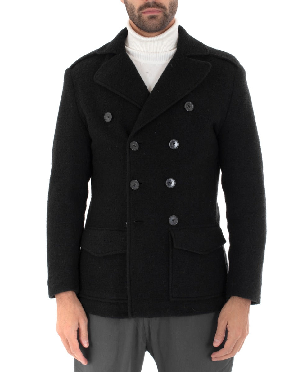 Cappotto Doppiopetto Giubbotto Uomo Giacca Corta Lana Nero Casual GIOSAL-G2762A