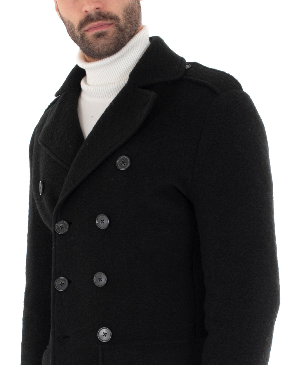 Cappotto Doppiopetto Giubbotto Uomo Giacca Corta Lana Nero Casual GIOSAL-G2762A