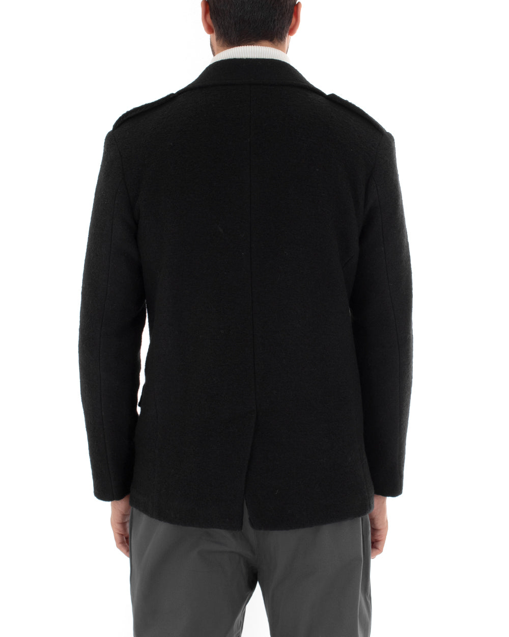 Cappotto Doppiopetto Giubbotto Uomo Giacca Corta Lana Nero Casual GIOSAL-G2762A