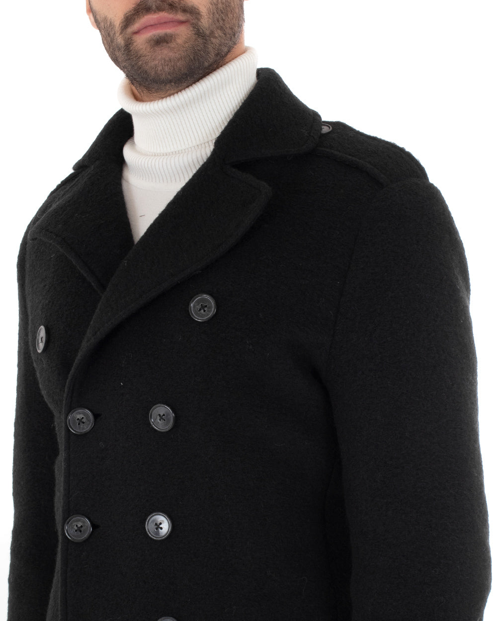 Cappotto Doppiopetto Giubbotto Uomo Giacca Corta Lana Nero Casual GIOSAL-G2762A