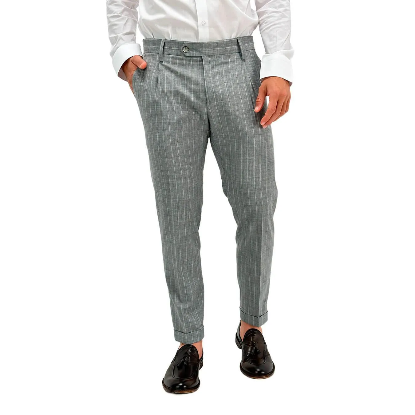 Edd Pantaloni Uomo, Modello Denimar, Gessato, Grigio