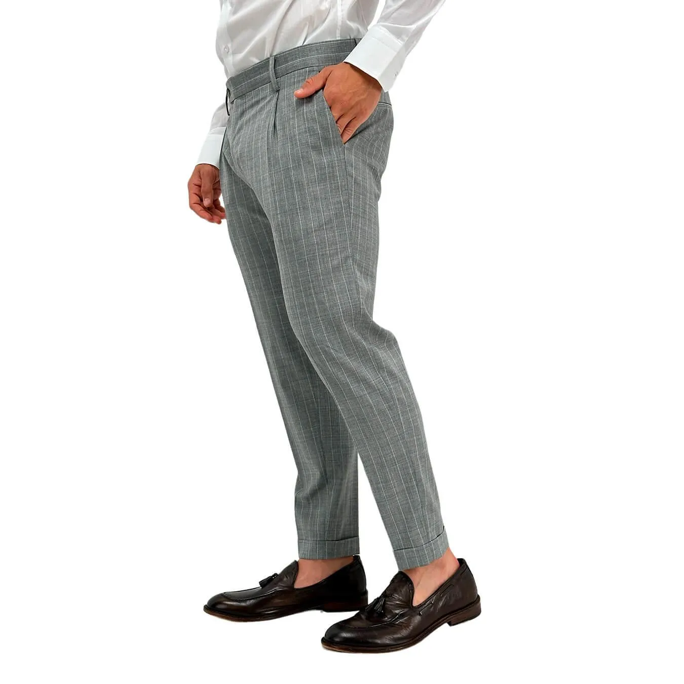 Edd Pantaloni Uomo, Modello Denimar, Gessato, Grigio