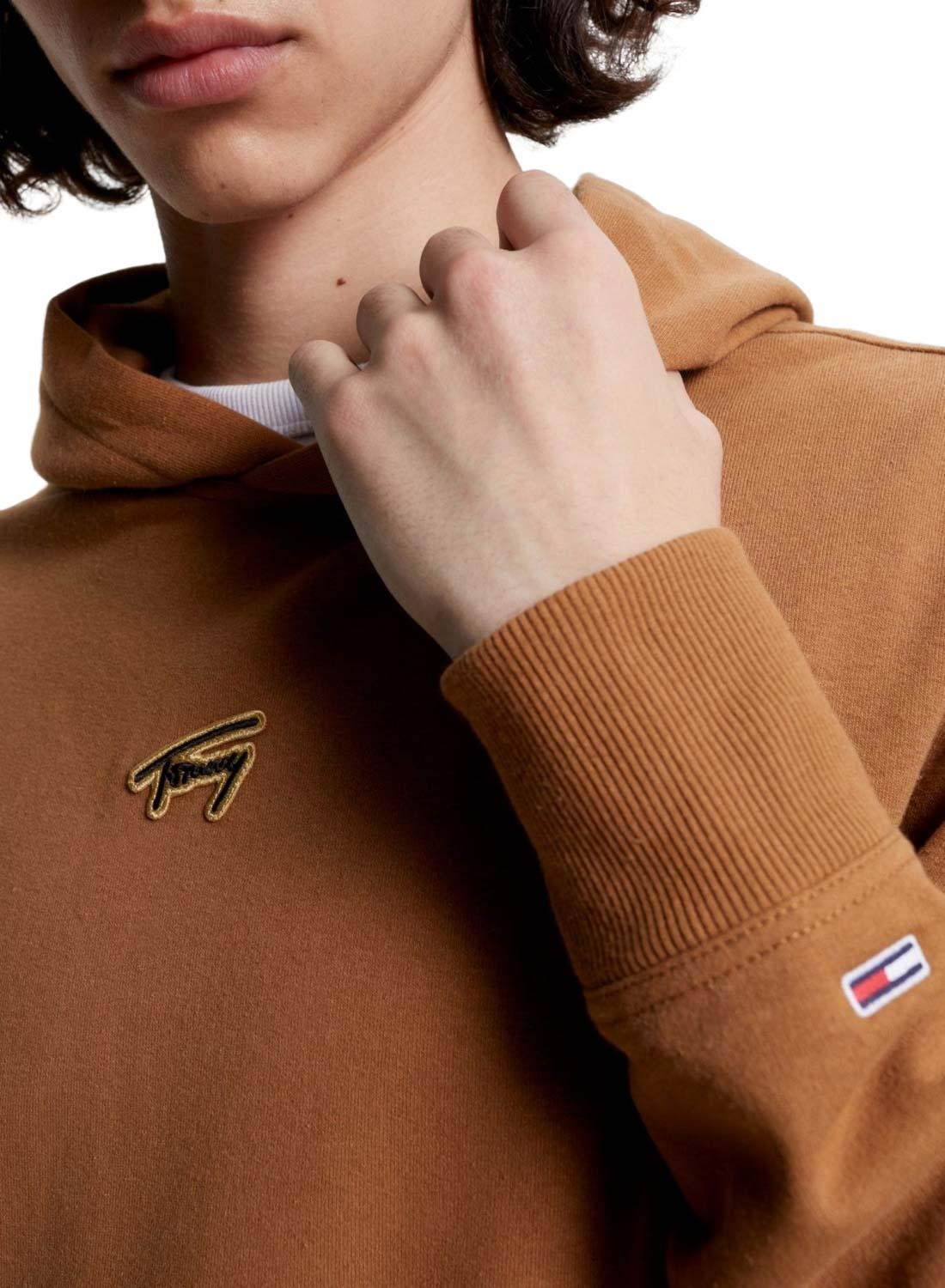 Felpa Tommy Jeans Signature Camel per Uomo