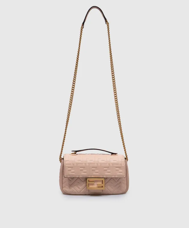 Fendi Borsa a tracolla midi con catena Baguette in pelle rosa 8BR793AH9C