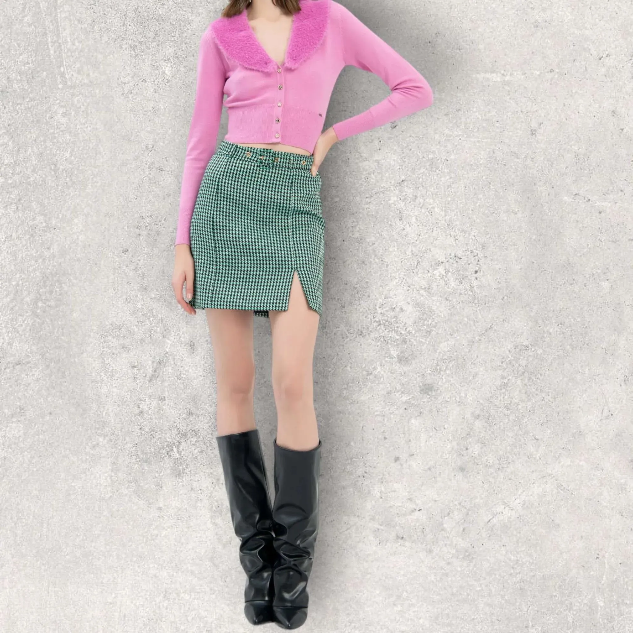 Fracomina – Gonna slim mini in fantasia pied de poule