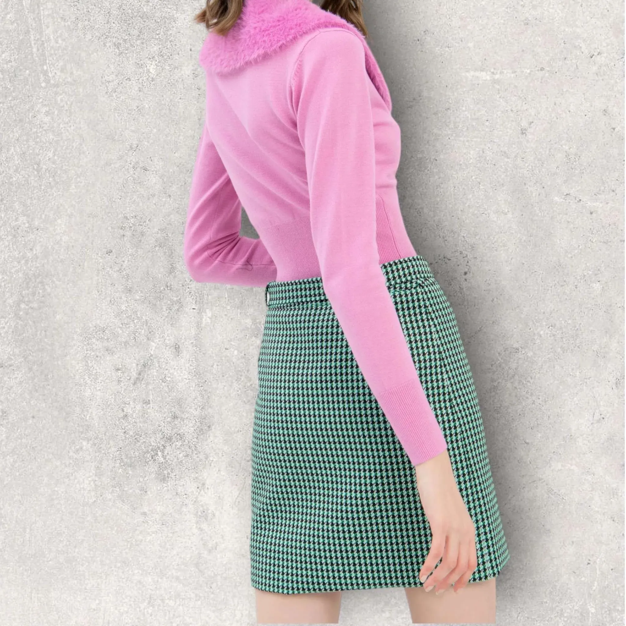 Fracomina – Gonna slim mini in fantasia pied de poule