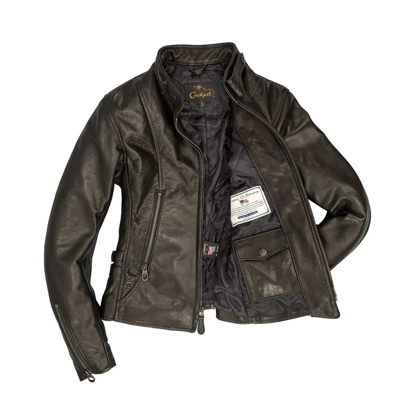 Giacca da motocross Cafe Racer da donna Cockpit USA nera prodotta negli Stati Uniti