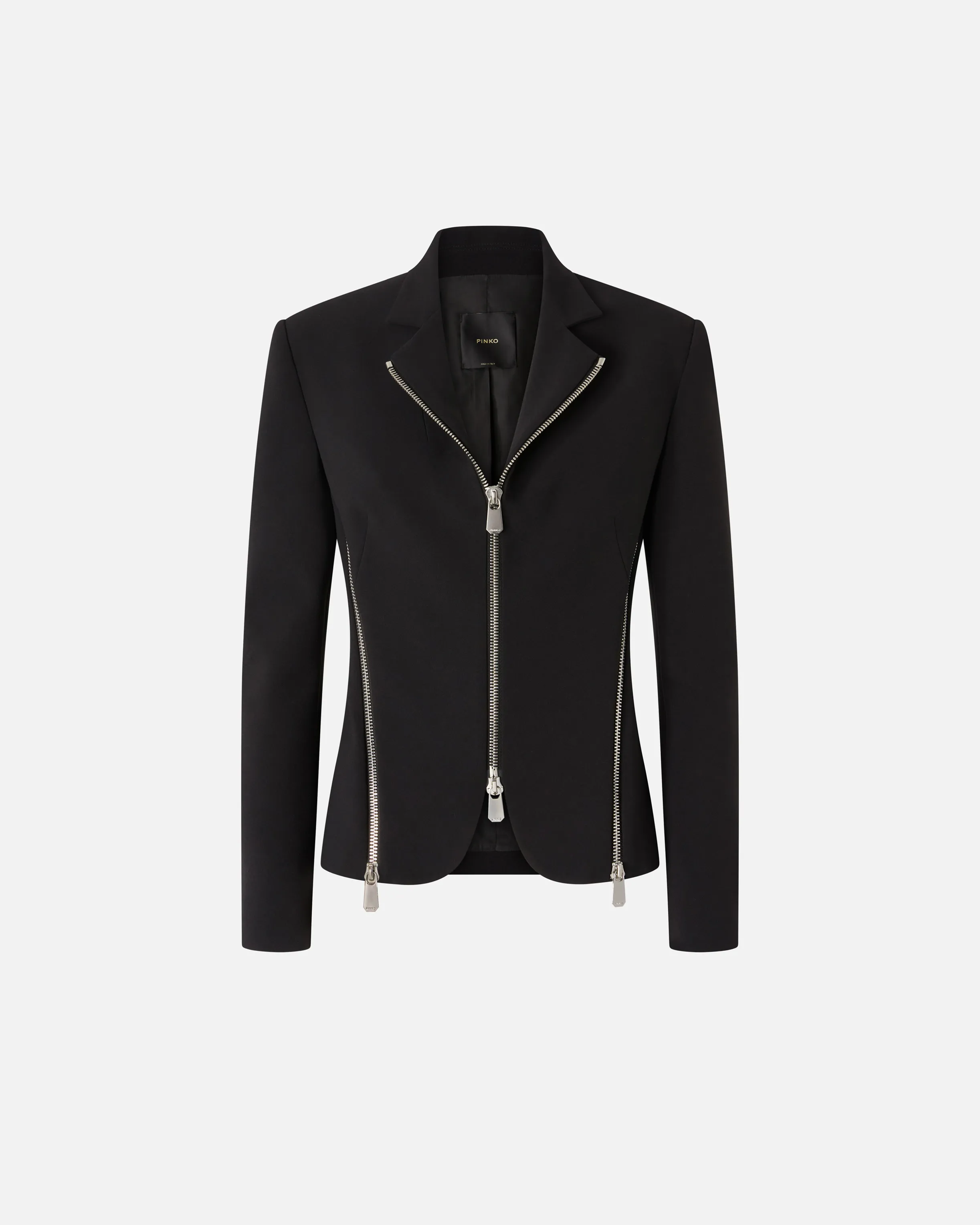 Giacca in tessuto crêpe con zip metalliche    