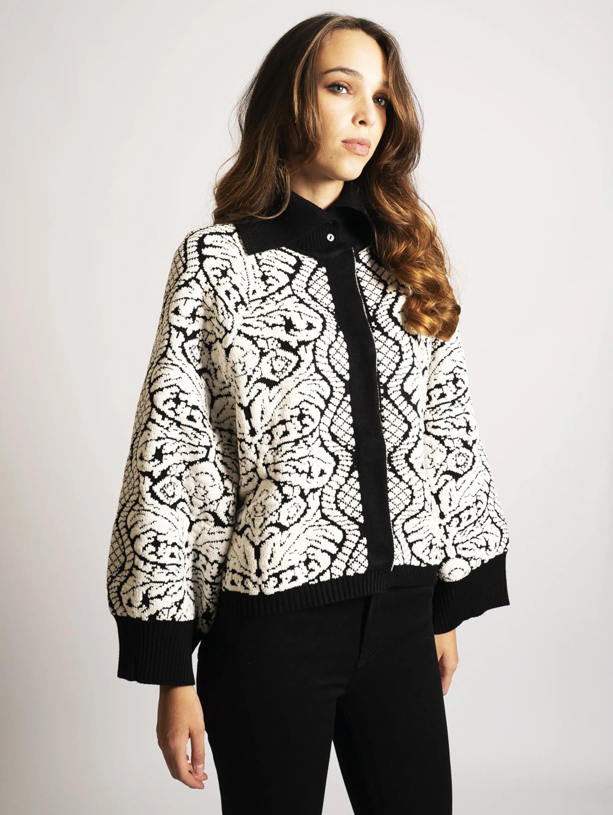 Giacca Jacquard Nero/Neve