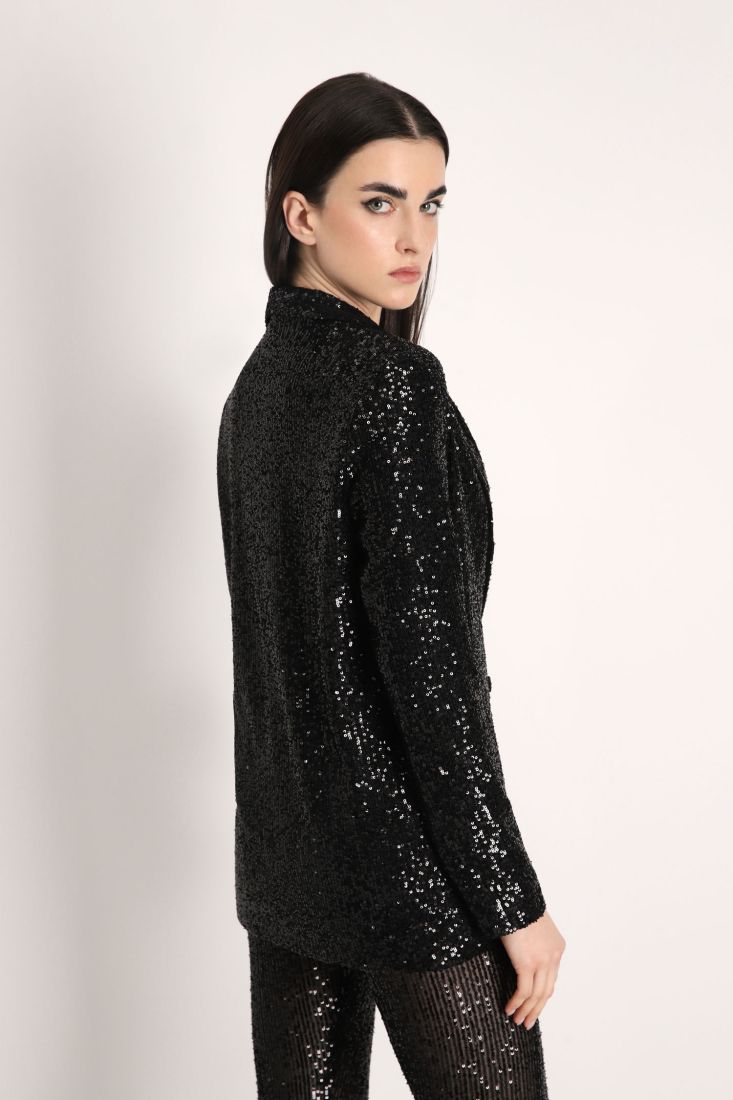 Giacca monocolour in paillettes con rever classici