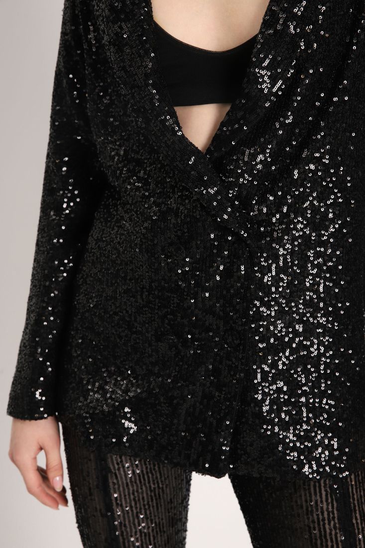 Giacca monocolour in paillettes con rever classici