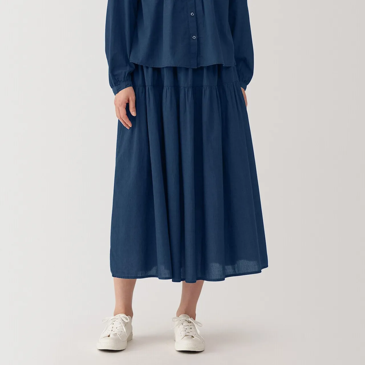 Gonna Arricciata in Voile di Cotone Indigo da Donna