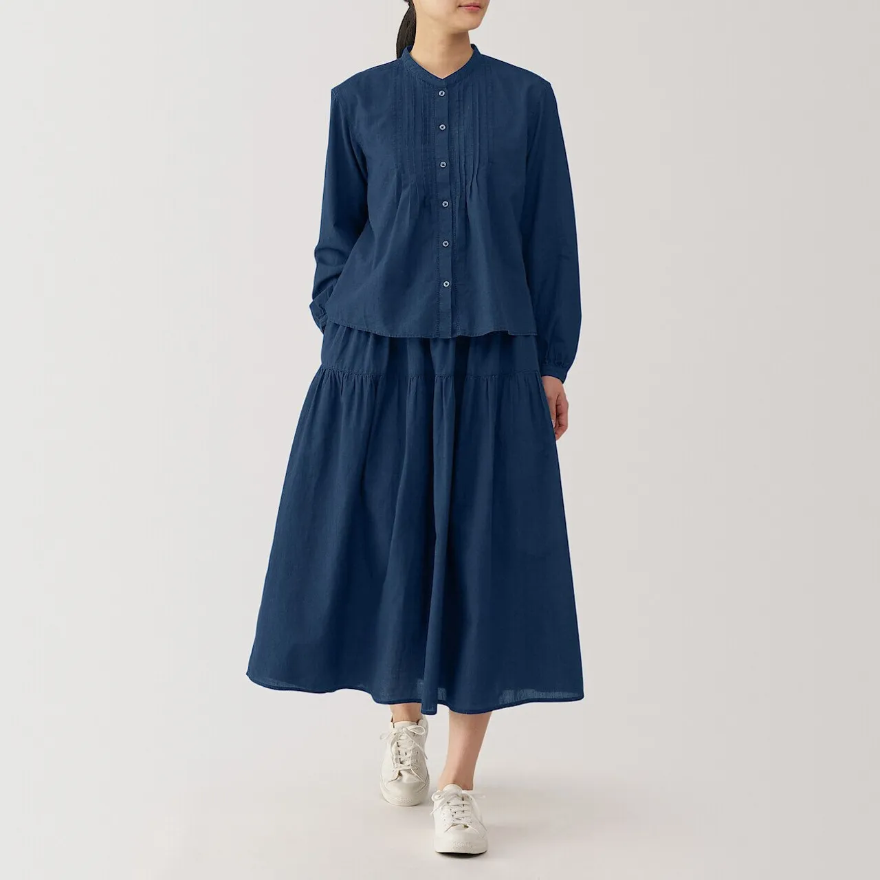 Gonna Arricciata in Voile di Cotone Indigo da Donna