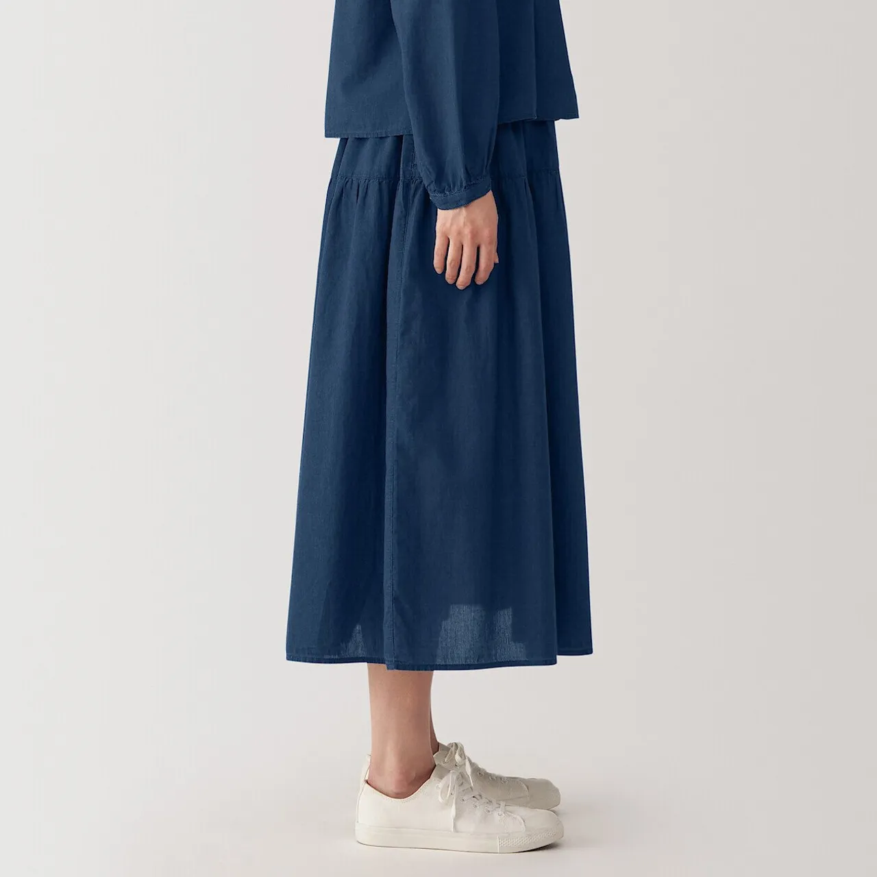 Gonna Arricciata in Voile di Cotone Indigo da Donna