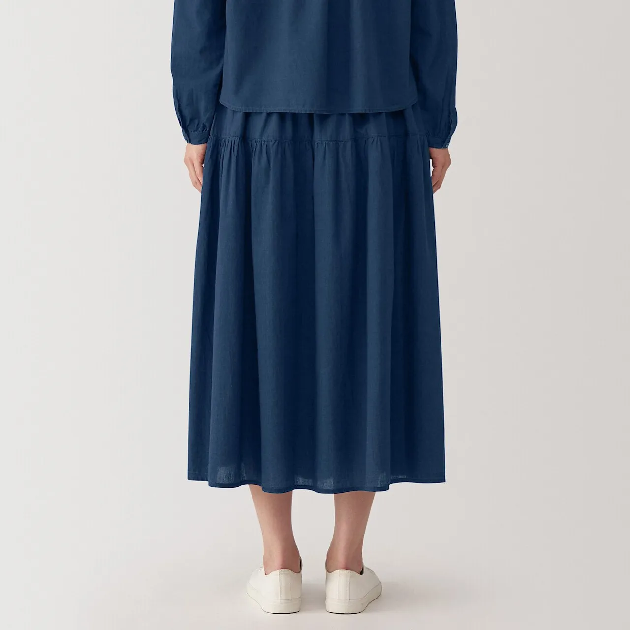 Gonna Arricciata in Voile di Cotone Indigo da Donna
