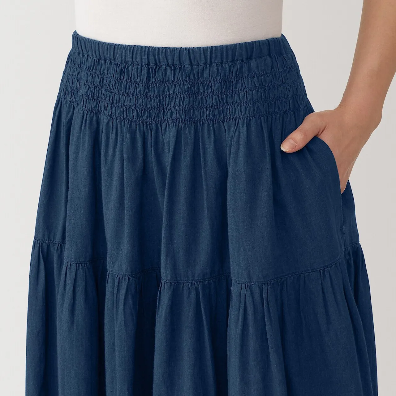 Gonna Arricciata in Voile di Cotone Indigo da Donna