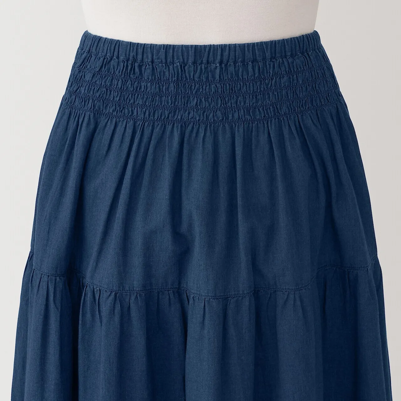Gonna Arricciata in Voile di Cotone Indigo da Donna