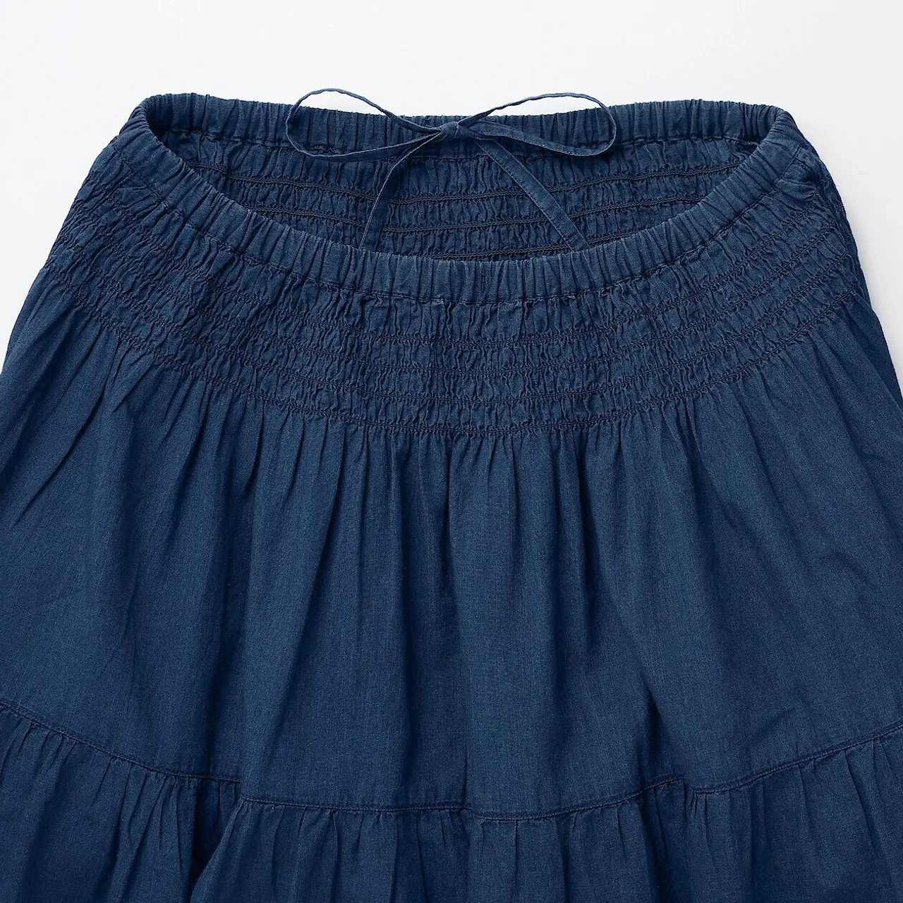 Gonna Arricciata in Voile di Cotone Indigo da Donna