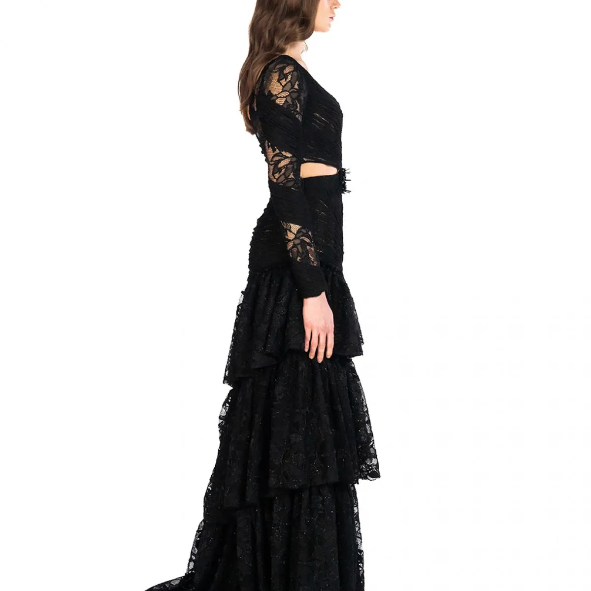 Gonna gotica multistrato Abiti da ballo lunghi Abiti da cerimonia eleganti in pizzo nero Abiti da cerimonia per occasioni formal