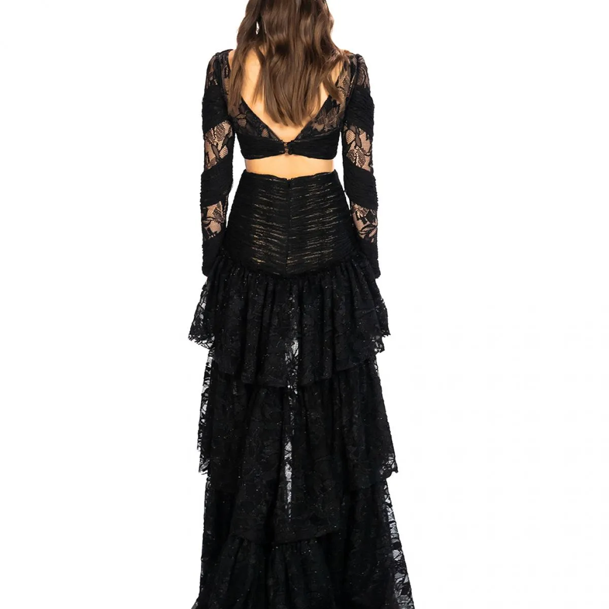 Gonna gotica multistrato Abiti da ballo lunghi Abiti da cerimonia eleganti in pizzo nero Abiti da cerimonia per occasioni formal