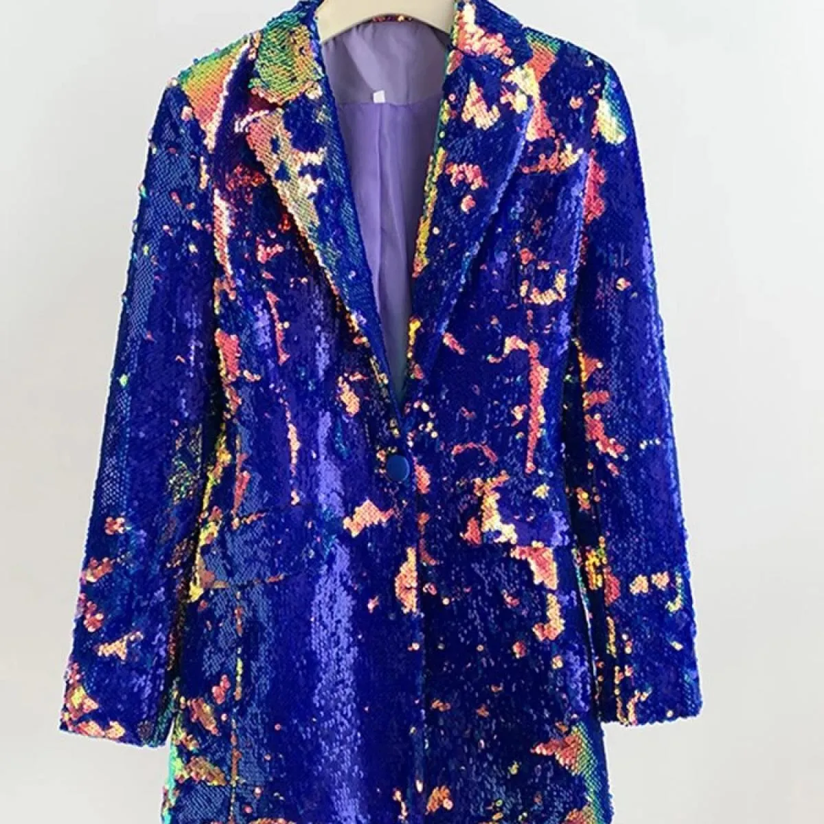 High Street Newest 2023 Fashion Designer Jacket Giacca da donna lunga casual in velluto multicolore con paillettes che cambia co