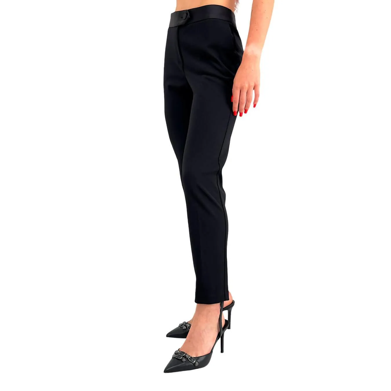 Imperial Pantaloni Donna, Modello alla Caviglia, Fascia Raso, Nero