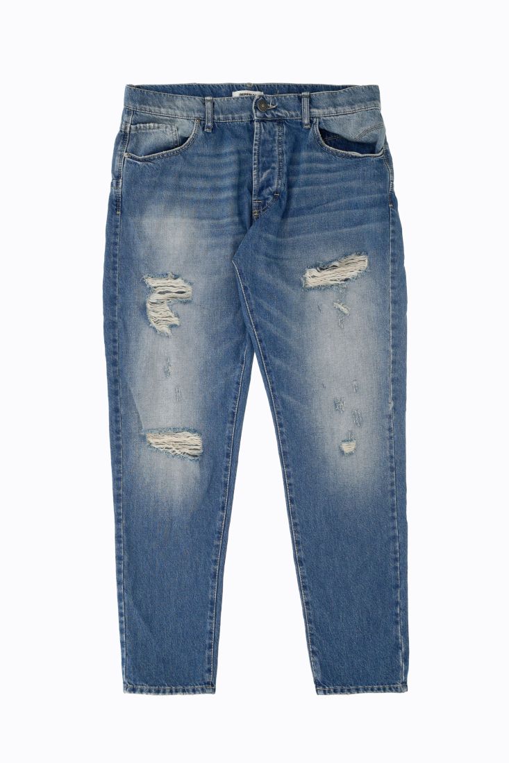 Jeans regular effetto délavé con abrasioni